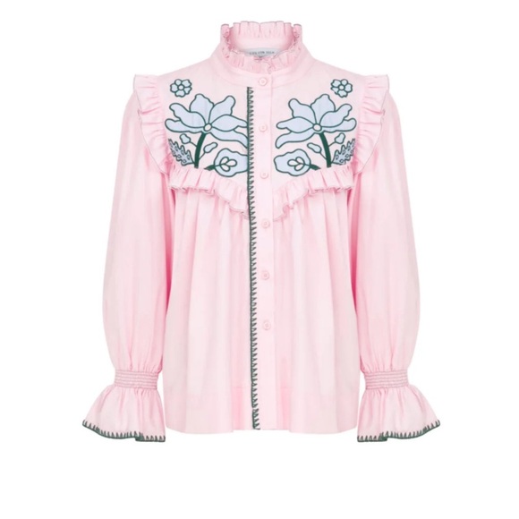 NWT lug von siga GARDENIA TOP ruffle collar preppy pink floral - Picture 1 of 8